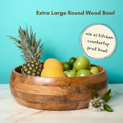 Wooden Salad Bowls for Serving Salad, Pasta and Fruit, Farmhouse Style, Natural Beige, Extra Large, 17" Dia - size: 17" Wide, Set of 1 Bowl