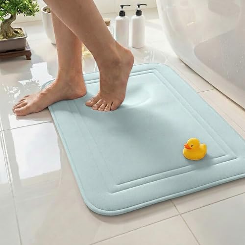 Memory Foam Bath Mat 24x16, Non Slip, Machine Washable, Quick Dry & Absorbent Rugs, Bath Mats for Bathroom Floor, Tub & Shower, Bathroom Rug, Spa Blue - color: Spa Blue, size: 24 x 16 Inch