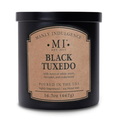Manly Indulgence Black Tuxedo Candles for Men, 2 Wick, 16.5 oz, Premium Soy Blend Wax, 60H Burn, Candles for Home Scented - Made in The USA - size: 16.5 Oz - 2 Wick Classic+