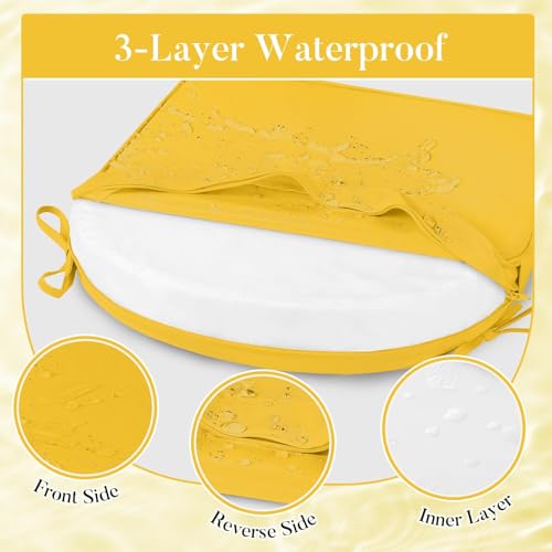 Basic Beyond Outdoor Cushions for Patio Furniture: Waterproof & UV Resistant Outdoor Chair Cushions Set of 4-19 x 19 x 3 Inch Thick Patio Chair Cushions with Adjustable Ties & Handle, Yellow - color: Yellow
