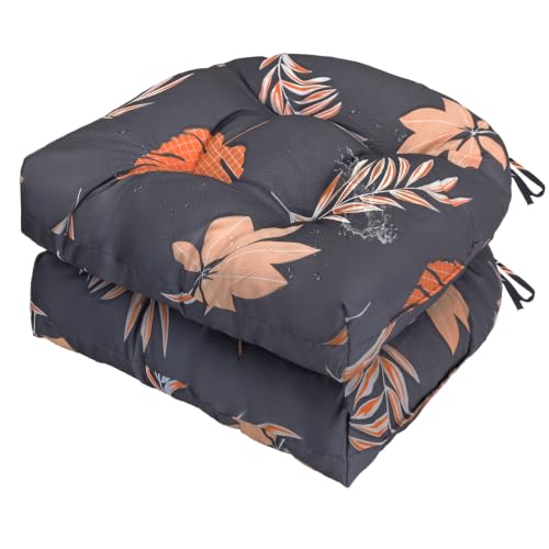 Gnostik Outdoor Indoor Floral Seat Cushions 18.6"X18.6" Waterproof Patio Chair Pads for Porch, Dining, Garden, Balcony, Office Set of 2 - color: Orange Leaf
