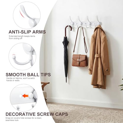 YUNISS Coat Rack Wall Mounted，4 Tri Stainless Steel Coat Hook for Coat Hat Robes Towel in Mudroom Entryway (White, 1 Pack 4) - color: White, size: 1 Pack 4