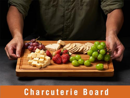 Allsum Bamboo Cutting Boards for Kitchen, 1" Extra Thick Wood Butcher Block, Heavy Duty Wooden Chopping Block, Charcuterie Boards & Cheese Platter - size: 14"L x 10"W