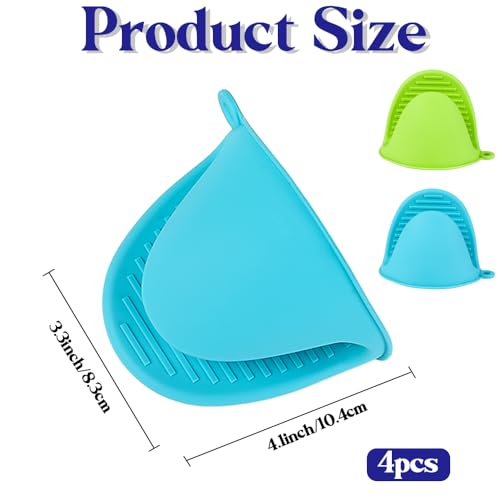 4 PCS Silicone Oven Mitts Heat Resistant Mini Oven Gloves for Kitchen Rubber Air Fryer Mitts Oven Accessories Finger Cooking Pinch Mitts Pot Holders for Kitchen Cooking Baking Dishwasher, Blue & Green - color: Blue+green