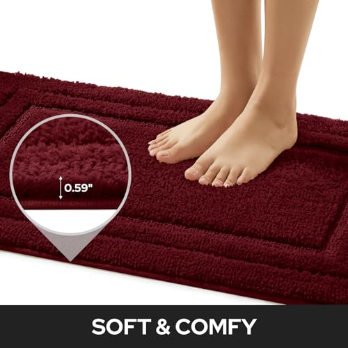 HOMEIDEAS Bathroom Rugs Sets 2 Piece, Super Soft and Absorbent Non Slip Microfiber Machine Washable Bath Mat Set (20" x 32" + 16" x 24", Burgundy Red) - color: Loop- Burgundy Red, size: 1'4" x 2'8" (16"x24"+20"x32")