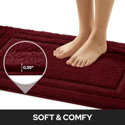 HOMEIDEAS Bathroom Rugs Sets 2 Piece, Super Soft and Absorbent Non Slip Microfiber Machine Washable Bath Mat Set (20" x 32" + 16" x 24", Burgundy Red) - color: Loop- Burgundy Red, size: 1'4" x 2'8" (16"x24"+20"x32")