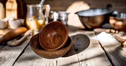 ETROVES Wooden Fruit Bowl Wood For Kitchen Counter Bowl Set for Food/Fruit/Salad - Carved Wood Bowls for Decor - Medium and Small Set of 2, Brown