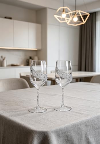Bling Rhinestone Red Wine Glasses Set of 2 – Elegant Crystal Glass with Artificial Diamonds – 300ml Capacity, Long Stem,Perfect for Red or White,Daily Use,Unique Wedding Anniversary or Birthday Gift.