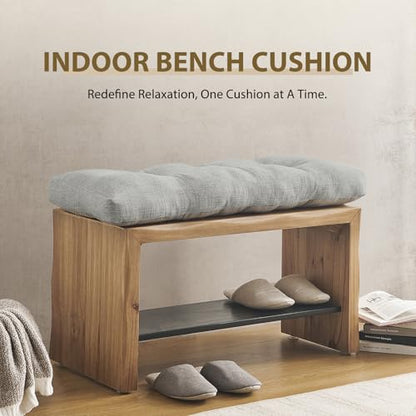 downluxe Indoor Bench Cushion for Indoor Furniture, Non-Slip Tufted Overstuffed Textured Foam Bench Seat Cushion, 36" X 14" X 4", Light Grey, 1 Pack