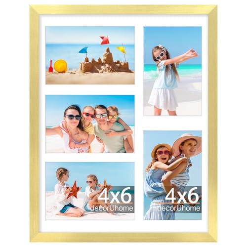 decorUhome 5 4x6 Picture frames Collage Wall Decor with Mat, P061114GD | Gold 11x14 Collage Picture Frame, Fits Five 4x6 Pictures with Mat for Wall Mounting, 1 Pack - color: Gold, size: 11x14 (5-4x6)