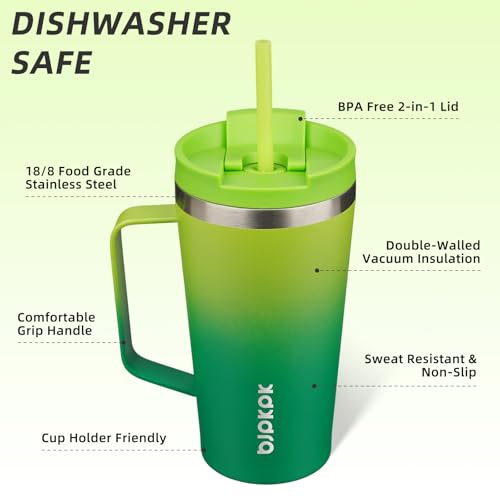 BJPKPK 18oz Insulated Tumbler with Handle, Lid & Straw, Stainless Steel | Double Wall Vacuum Insulated Coffee Travel Mug - Keeps Cold & Hot, BPA Free, Cupholder Fit for Office, Gym & Travel - color: Bamboo Grove, size: 18 Ounces