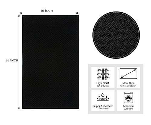 COTTON CRAFT Amazing Kitchen Towel - 12 Pack 100% Cotton Waffle Terry Towel | Black - 16x28 inch Euro Café Waffle Weave Dish Towels - Soft Absorbent Quick Dry Low Lint Reusable Pantry Bar Cleaning Cloth - color: Black, size: 12 Pack