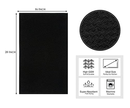 COTTON CRAFT Amazing Kitchen Towel - 12 Pack 100% Cotton Waffle Terry Towel | Black - 16x28 inch Euro Café Waffle Weave Dish Towels - Soft Absorbent Quick Dry Low Lint Reusable Pantry Bar Cleaning Cloth - color: Black, size: 12 Pack
