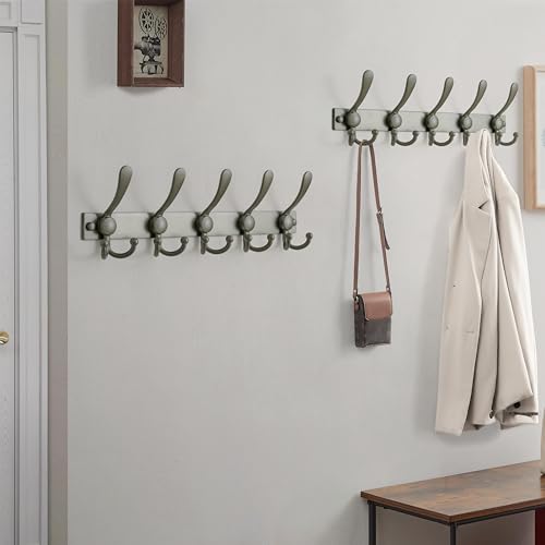 Coat Rack Wall Mount, Heavy Duty 12-Gauge Base vs Flimsy 1mm, Double-Thick Solid Anti-Snap Hooks, 16” Stud-Mount, Stainless Steel Hanger for Clothes Hat Entryway Closet, Grey, Pack of 2 - color: Gray, size: L=17" (2pcs)