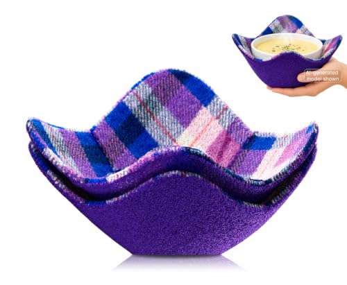 Set of 2 Purple with White Microwave Bowl Cloth Hot Pads - Multipurpose Heat Resistant Plate Holders - Hot Pads for Bouillon Cups - Pot Holder Microwavable Bowl Cozies for Food - color: Color 26