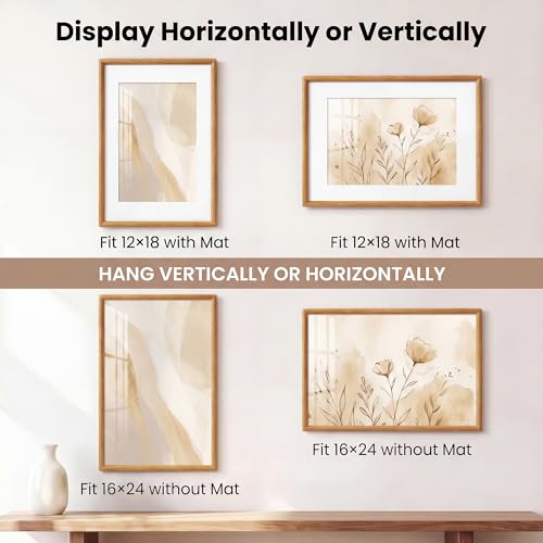 Acovy 16x24 Picture Frame, Natural Solid Teak Wood 16"x24" Photo Frame for Wall, Handcrafted Wooden Poster Frame 16 x 24 Matted to 12x18, High Definition Tempered Glass, Wall Hook Included, Natural Teak - color: Teak, size: 16"x24"