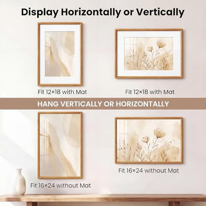 Acovy 16x24 Picture Frame, Natural Solid Teak Wood 16"x24" Photo Frame for Wall, Handcrafted Wooden Poster Frame 16 x 24 Matted to 12x18, High Definition Tempered Glass, Wall Hook Included, Natural Teak - color: Teak, size: 16"x24"