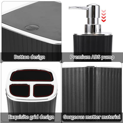 XLHOMO Bathroom Accessories Set - Gorgeous Bathroom Set, 10PC Black Bathroom Accessory Set, Toilet Brush, Trash Can, Qtip Holder & Soap Dispenser - size: Bath Set, style: Black&Silver