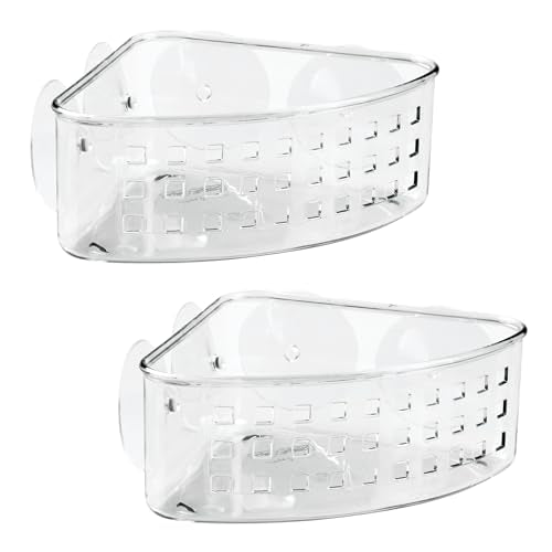 iDesign Plastic Suction Cup Corner Shower Basket, Set of 2, Clear | Bathroom Storage, Made in USA - style: Pack of 2