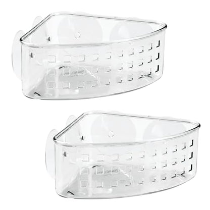 iDesign Plastic Suction Cup Corner Shower Basket, Set of 2, Clear | Bathroom Storage, Made in USA - style: Pack of 2