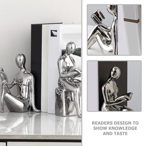 1pair Abstract Reader Statue Bookends Modern Ceramic Home Decor for Bookshelf Office Elegant Reading Figurines for Living Study Artistic Desktop Decoration