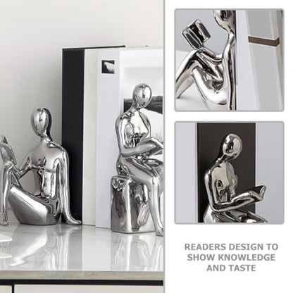 1pair Abstract Reader Statue Bookends Modern Ceramic Home Decor for Bookshelf Office Elegant Reading Figurines for Living Study Artistic Desktop Decoration