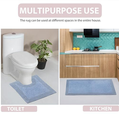 Home Weavers Luxury Collection 100% Cotton Reversible Bathroom Rugs Set, Washable Rug, Soft Cotton Extra Soft and Absorbent Bath Rug, Kitchen Mat, 2 Piece Set(S+M), Blue - color: Blue, size: 2 Piece Set(S+M)