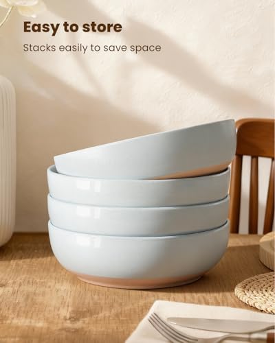 Pasta Bowls Set of 4, 34oz Speckled Ceramic Bowls Set for Serving Salad, Pasta, Soup, Dinner, 8" Wide and Deep Bowls, Dishwasher & Microwave Safe, Matte Terracotta Base (Gray White) - color: Gray White, size: 4pcs