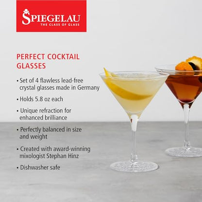 Spiegelau Perfect Serve Cocktail Glasses Set of 4 - European-Made Crystal, Dishwasher Safe, Professional Quality Cocktail Glass Gift Set - 5.8 oz - style: Perfect Serve Glasses