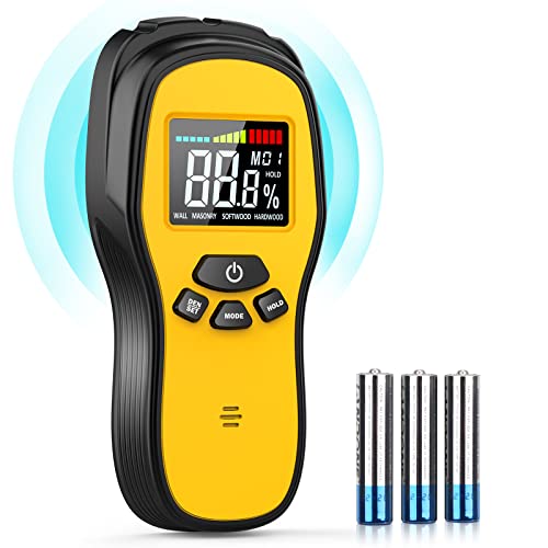 Pinless Moisture Meter, Digital Wood Moisture Meter for Lumber & Drywall | Digital Pinless Wood Moisture Detector with LCD Display for Woodworking, Lumber, Drywall, Firewood, Masonry & Concrete - color: Black Orange