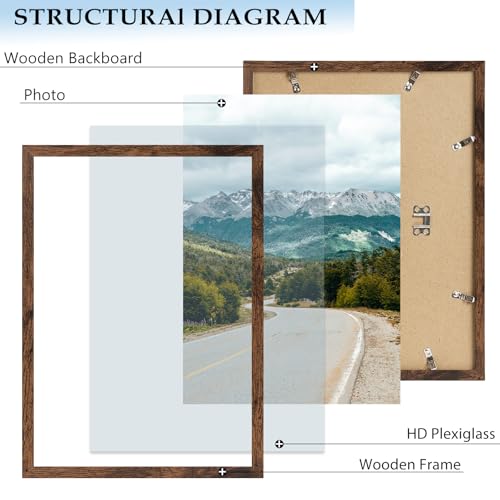 11x15 Picture Frame Deep Brown for Wall Hanging, Wood 11 x 15 Frame Photo Frame for Wall Horizontally or Vertically, Deep Brown, 3 Pack - size: 11x15 inch