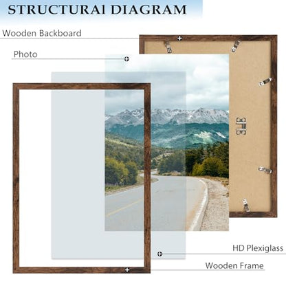 11x15 Picture Frame Deep Brown for Wall Hanging, Wood 11 x 15 Frame Photo Frame for Wall Horizontally or Vertically, Deep Brown, 3 Pack - size: 11x15 inch