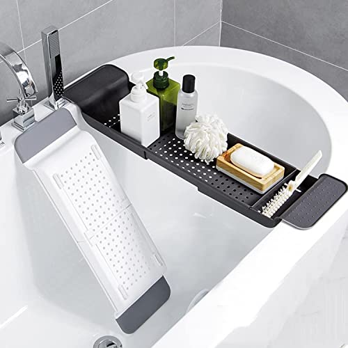 Expandable Drain Bath Shelf Caddy Tray, Multifunctional Plastic Bathtub Tray Bathroom Organizer Simple Stylish Bathtub Storage Rack for Candle Towel, Book, Wine, Phone, Shower - color: White - 1pcs