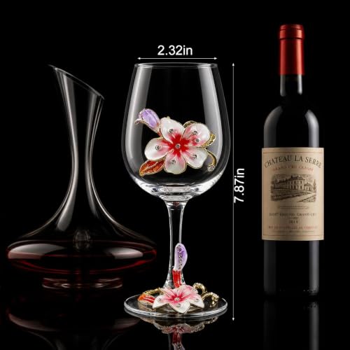 Comeon Flower Wine Glasses Hand Painted Wine Glasses Pink 2 Set | Handmade Enamels Pink Floral Design, Gift Box, Long Stem Crystal Red Wine Glasses, Transparent Glass - color: Pink/ 2 set (gift box)