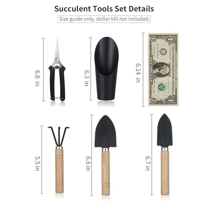 5 Pcs Succulent Tools, Mini Garden Tools, Small Indoor Plant Repotting Set | Pruning Scissors as Plant Accessories, Gardening Hand Tools Kit for Seedling Soil,Caring Succulent,Houseplant,Bonsai - style: Luxury Garden Tools