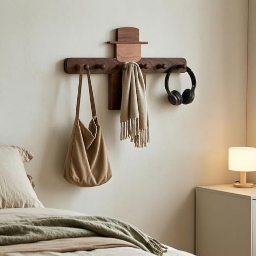 Wall Hook Wooden Coat Rack Organizer Hanger Peg Rail with Scarecrow Figure Solid Wood Design Rounded Pegs Smooth Edges, Scarecrow Coat Hook 6 Hooks, 53cm X 31cm X 1.6cm - size: 53cm X 31cm X 1.6cm, style: Scarecrow Coat Hook 6 Hooks