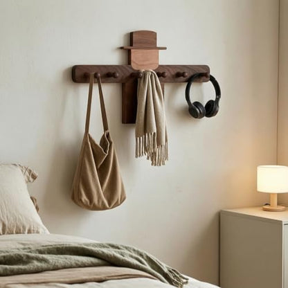 Wall Hook Wooden Coat Rack Organizer Hanger Peg Rail with Scarecrow Figure Solid Wood Design Rounded Pegs Smooth Edges, Scarecrow Coat Hook 6 Hooks, 53cm X 31cm X 1.6cm - size: 53cm X 31cm X 1.6cm, style: Scarecrow Coat Hook 6 Hooks