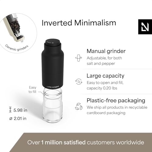 LARS NYSØM Salt and Pepper Grinder Set, Stainless Steel Manual Salt and Pepper Mills, Adjustable Ceramic Grinder, Design Spice Shakers (Black/Beige) - color: Carbon Black/Almond Beige
