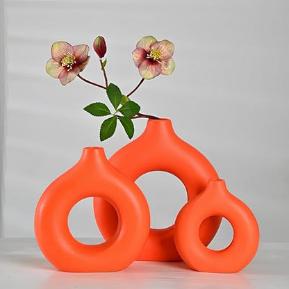 Modern Donut-Shaped Decorative Vases, Orange, Set of 2 (L+S) - size: L+S
