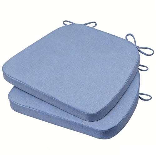 GIBZ Outdoor Chair Cushions 17"x16"x2" with Ties Set of 2 Light Blue | Waterproof Chairs Cushion U-Shaped Seat Pads Washable Casual for Yard Lawn Patio - color: Light Blue