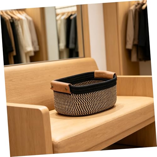 ULTECHNOVO Woven Cotton Rope Storage Basket Set Small Nesting Organizer Bins with Pu Handles 5pcs for and Craft Supplies for Nursery, Bedroom, Bathroom Shelf