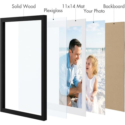 Vittanly Solid Wood 12x16 Picture Frames Set of 4, Black | 11x14 Picture Frame with Mat, Gallery Wall Frame Set, 12 x 16 Frame for Wall Hanging, Family, Pet, Christmas - color: Black, size: 12x16
