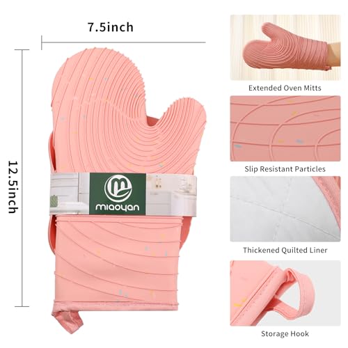 4 Pieces Oven Mitts of Macaron Color Thickened Non-Slip Silicone Kitchen Gloves, Heat Resistant up to 750F, Essential for Kitchen Baking (Pink) - color: Silicone-pink