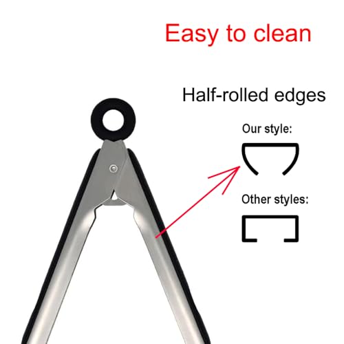 600℉ Heat Resistant Kitchen Tongs with Locking, Set of 9-inch and 12-inch Stainless Steel Metal Cooking Tongs with Non-Slip Grip, Perfect for Grilling, Barbecue (BBQ) and More - size: 9" & 12"