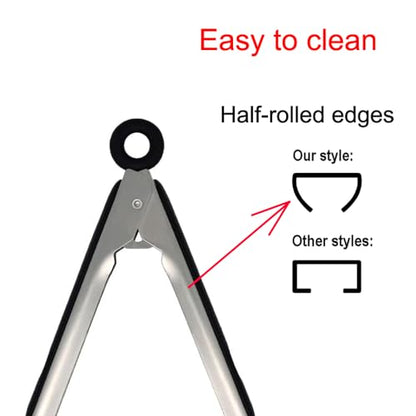 600℉ Heat Resistant Kitchen Tongs with Locking, Set of 9-inch and 12-inch Stainless Steel Metal Cooking Tongs with Non-Slip Grip, Perfect for Grilling, Barbecue (BBQ) and More - size: 9" & 12"