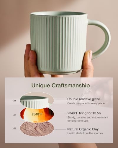 famiware Coffee Mug Set of 4, Star 12 oz Ceramic Mugs Cups Set with Handle | Stoneware Stackable Catering Cup for Coffee, Tea, Cappuccino, Latte, Microwave & Dishwasher Safe, Green - color: Star-Green, size: 4 Count (Pack of 1)