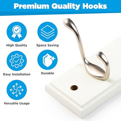 GlazieVault Coat Hooks Wall Mounted - MDF Board Nickel Hook Coat Rack(2 Pack) - Heavy Duty White -Coat Hooks for Wall Clothes Hooks and Wall Hooks - style: White MDF Nickel