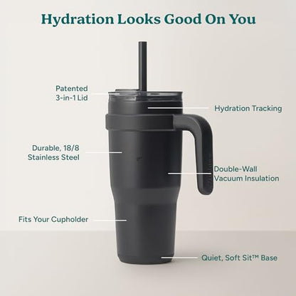 REDUCE 24 oz Stainless Steel Tumbler with Handle - Dual-Wall Vacuum Insulated Travel Mug, Sweat-Proof Lid & Reusable Straw - Keeps Drinks Cold for 24 Hrs, Fits Cupholders, Dishwasher Safe - Phantom - color: Phantom, size: 24 Ounces