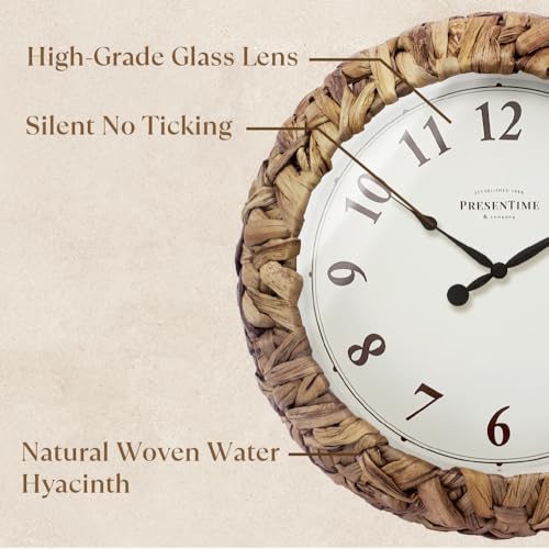 Farmhouse Series, Rustic Woven Clock | 12.6-Inch Natural Woven Water Hyacinth/Seagrass Wall Clock, Wall Art for Home & Farmhouse Décor - size: 12.6 inch