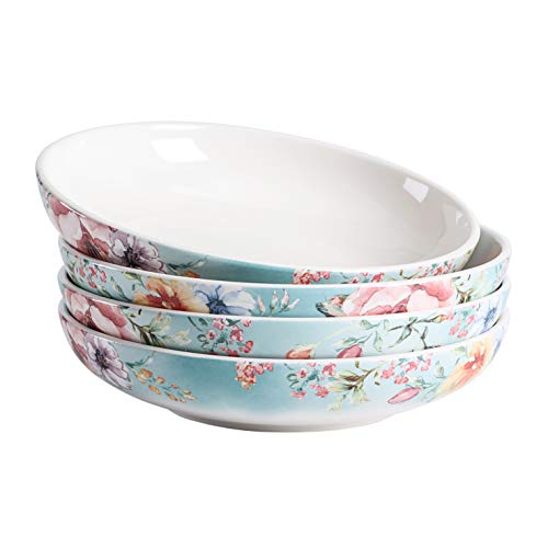Bico Margret's Garden Pasta Bowls, 35oz Salad Bowl Set of 4, Large Ceramic Serving Dinner Bowls for Soup and Cereal, Microwave and Dishwasher Safe, Gift for Housewarming and Thanksgiving - color: Margret's Garden